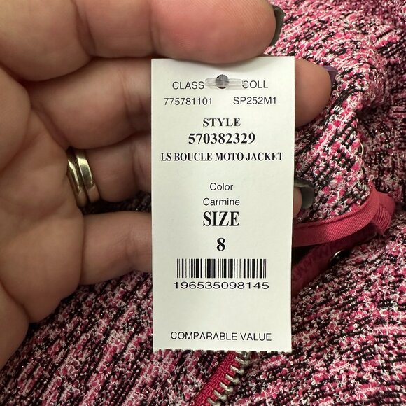 NWT White House Black Market Long Sleeve Boucle Moto Jacket Carmine 8 #WHBM22 - Picture 5 of 8
